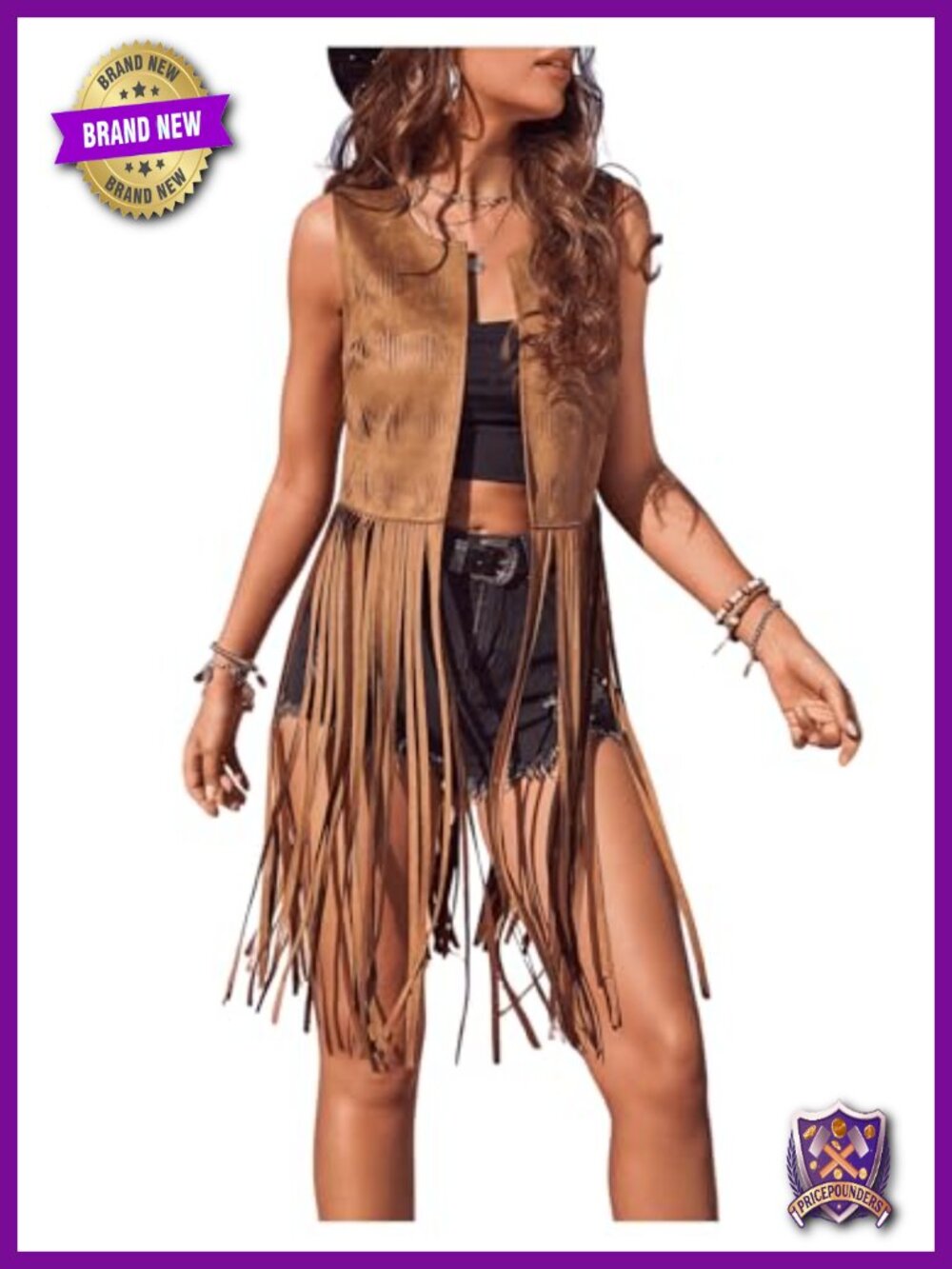 Faux Suede Tassel Fringe Vest Sleeveless Western Hippie 70s Crop